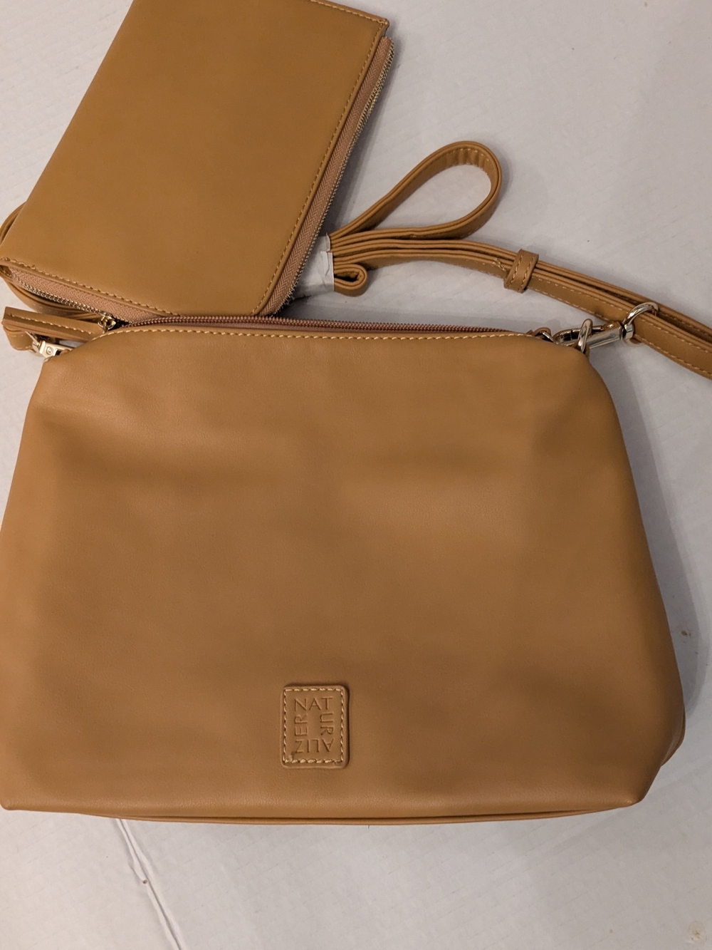 Naturalizer Tan Leather Crossbody with Detachable Pouch